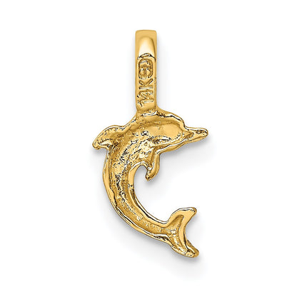 14K Yellow Gold Mini Jumping Dolphin With Fixed Bail Charm