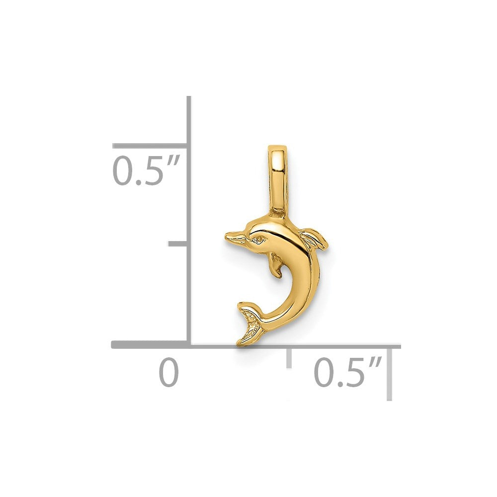14K Yellow Gold Mini Jumping Dolphin With Fixed Bail Charm