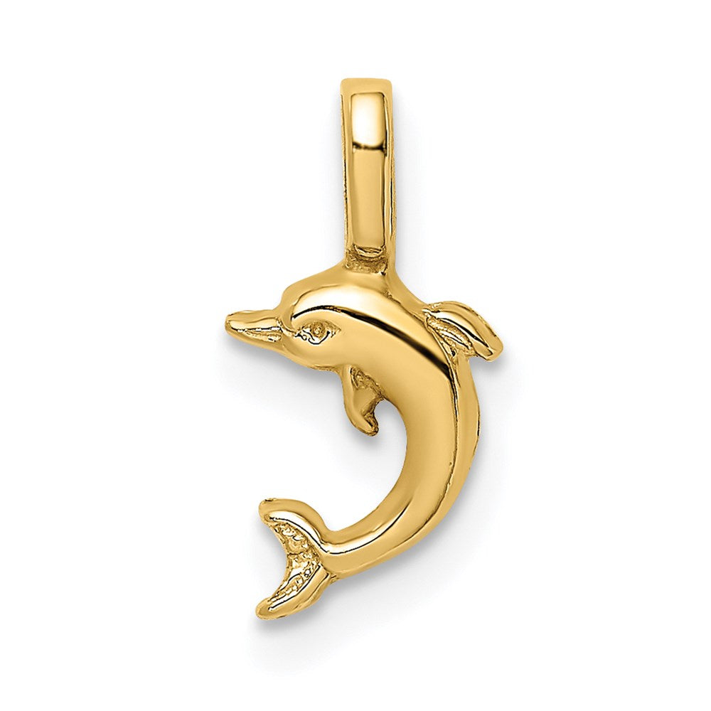 14K Yellow Gold Mini Jumping Dolphin With Fixed Bail Charm