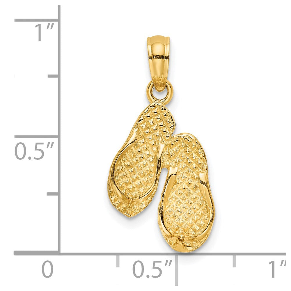 14K Yellow Gold 3D Ocean City Double Flip-Flop Charm