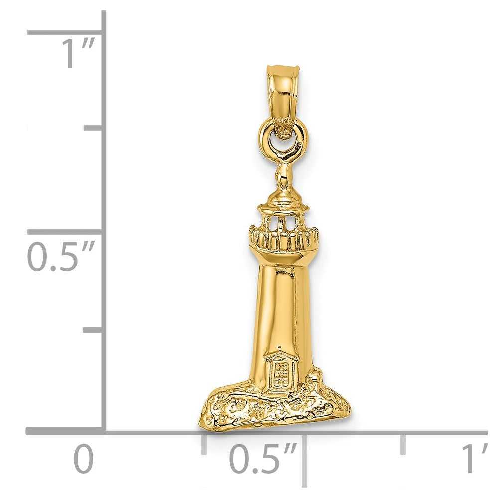 14K Yellow Gold 2-D Polished And Textured Lighthouse Charm