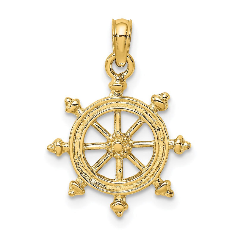 14K Yellow Gold 2-D Engraved Ship Wheel Charm