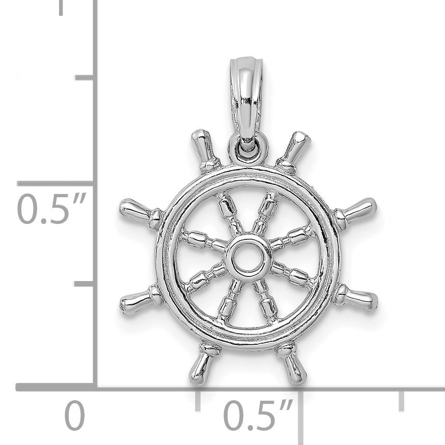 14k White Gold 3-D Ships Wheel Charm
