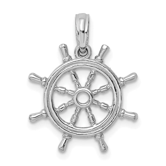 14k White Gold 3-D Ships Wheel Charm