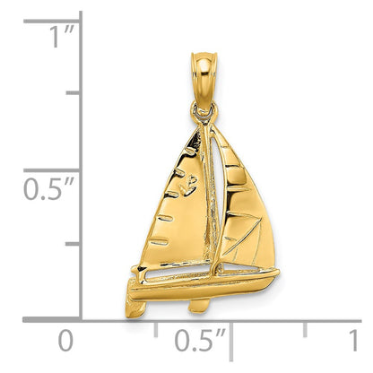 14K Yellow Gold 3-D Polished Sailboat Charm