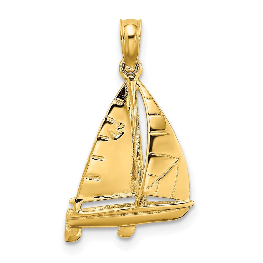 14K Yellow Gold 3-D Polished Sailboat Charm