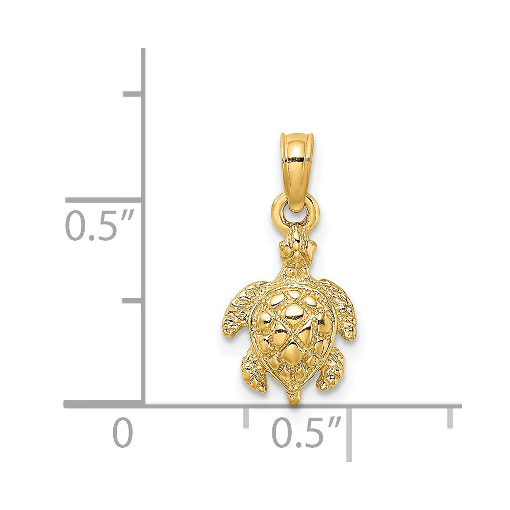 14K Yellow Gold Textured Sea Turtle Charm