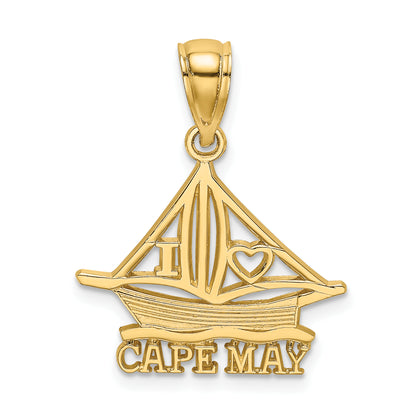 14K Yellow Gold I Heart Cape May W/ Cut-Out Boat Charm