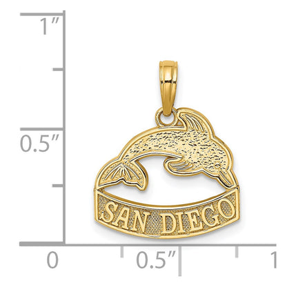 14K Yellow Gold San Diego Banner Dolphins Charm