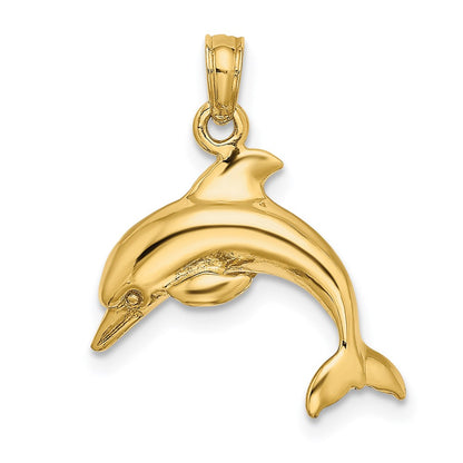 14K Yellow Gold 3-D Dolphin Jumping Charm