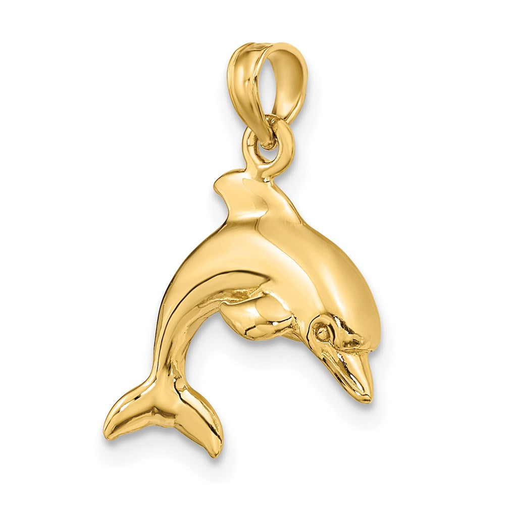 14K Yellow Gold 3-D Dolphin Jumping Charm