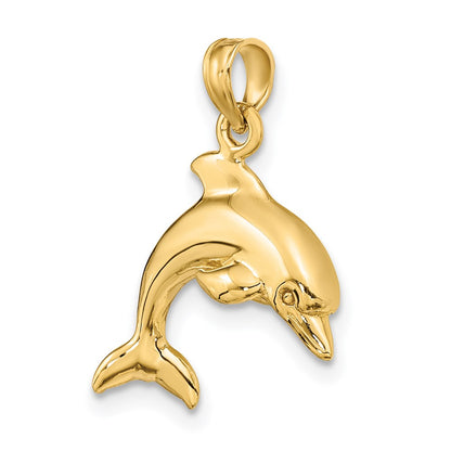 14K Yellow Gold 3-D Dolphin Jumping Charm