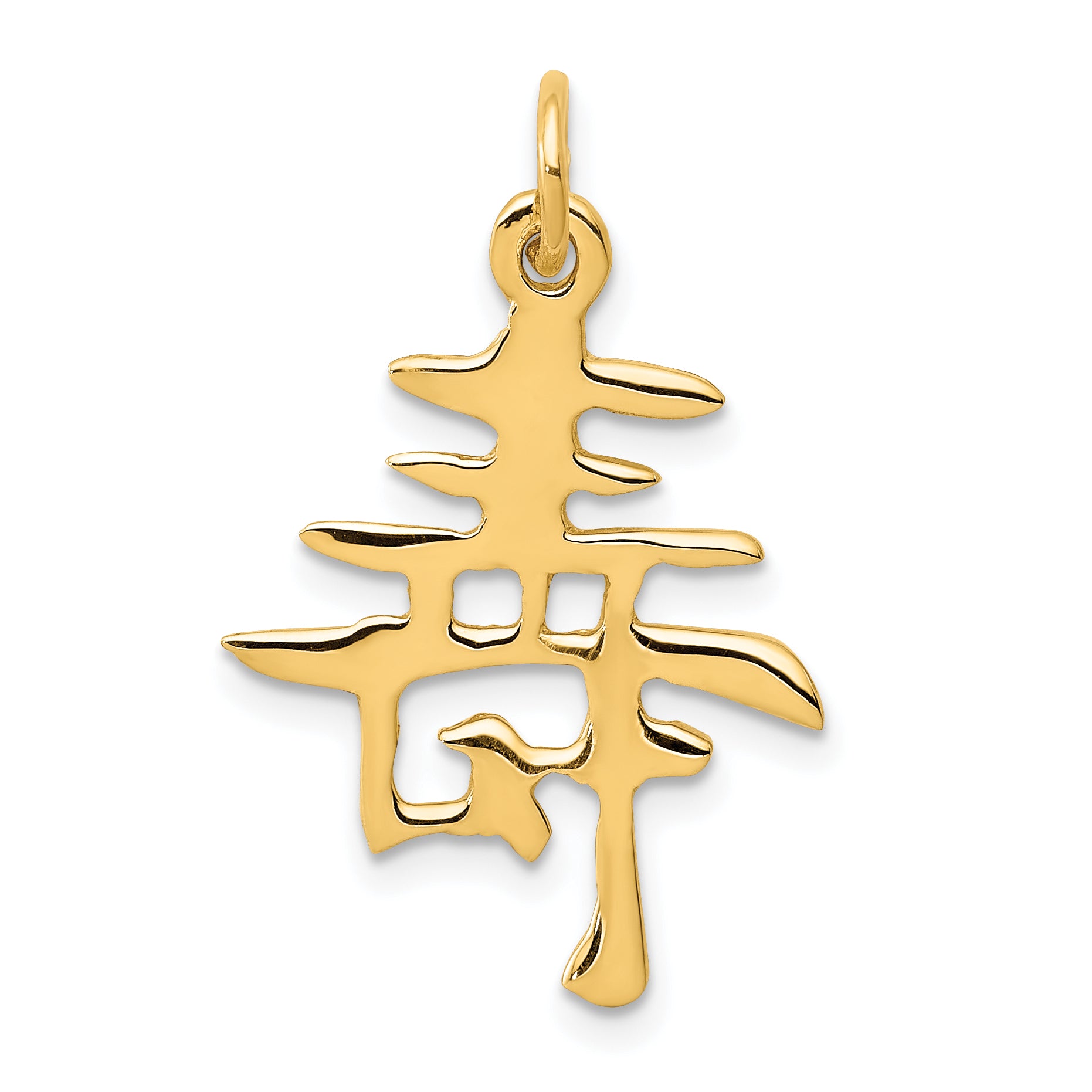 14K Yellow Gold Solid Polished Chinese Long Life Charm