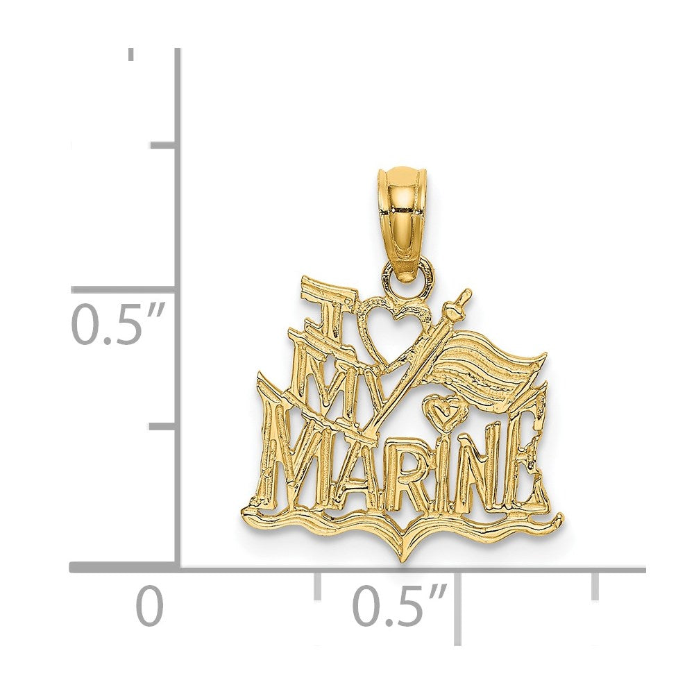 14K Yellow Gold I Love My Marine Pendant