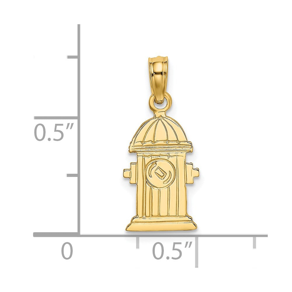 14K Yellow Gold Polished Engraved Fire Hydrant Charm