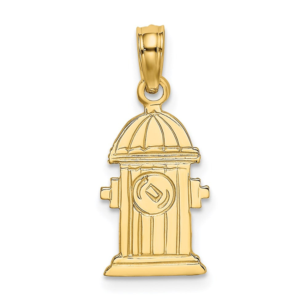 14K Yellow Gold Polished Engraved Fire Hydrant Charm