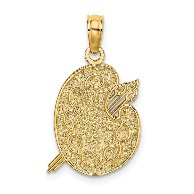 14K Yellow Gold Engraved Textured Painters Pallet Charm