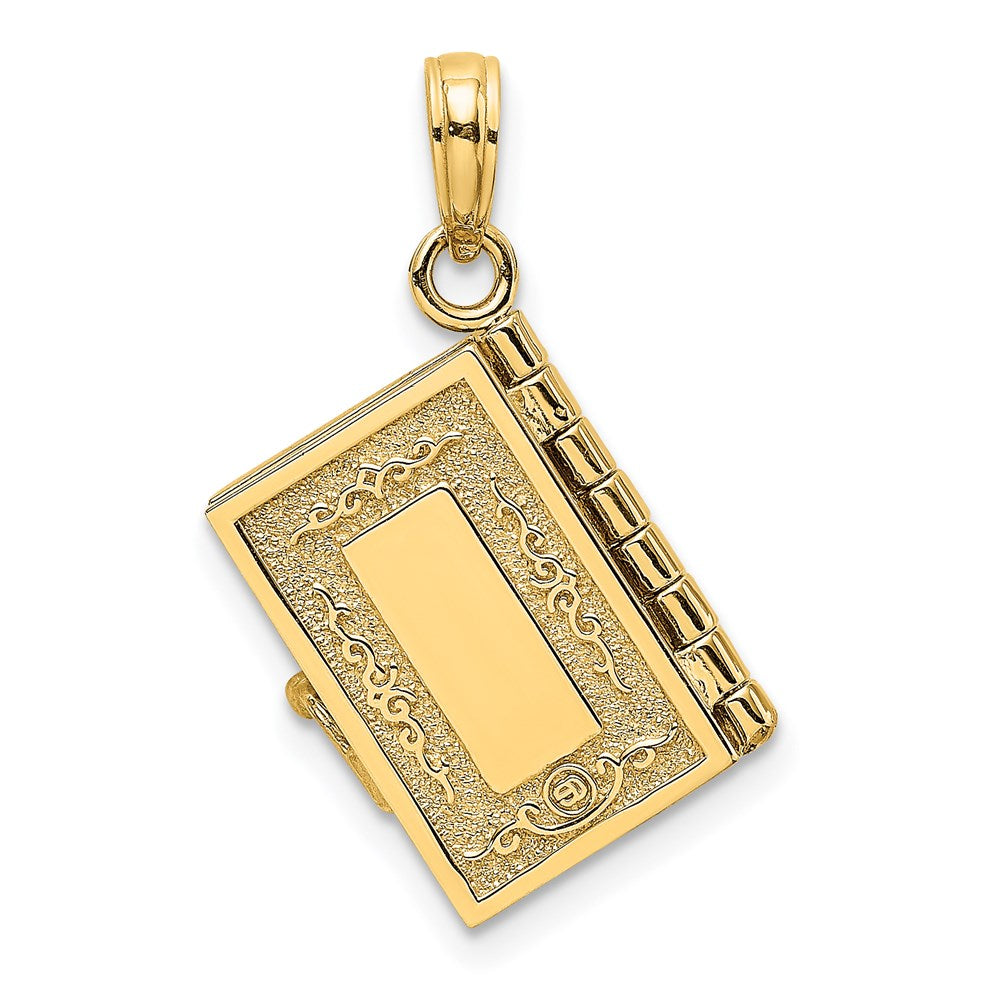 14K Yellow Gold 3-D Moveable Pages Holy Bible W/ Lords Prayer Charm