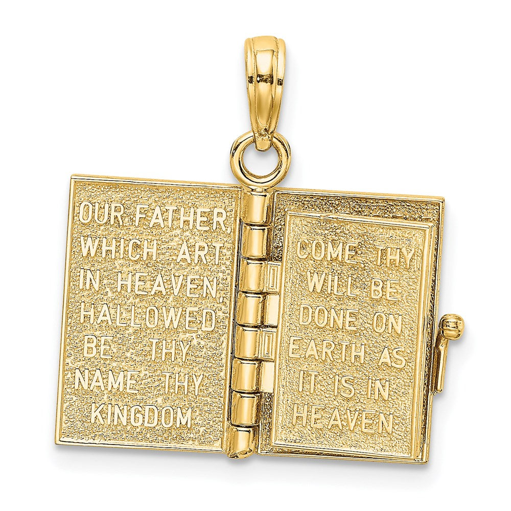 14K Yellow Gold 3-D Moveable Pages Holy Bible W/ Lords Prayer Charm