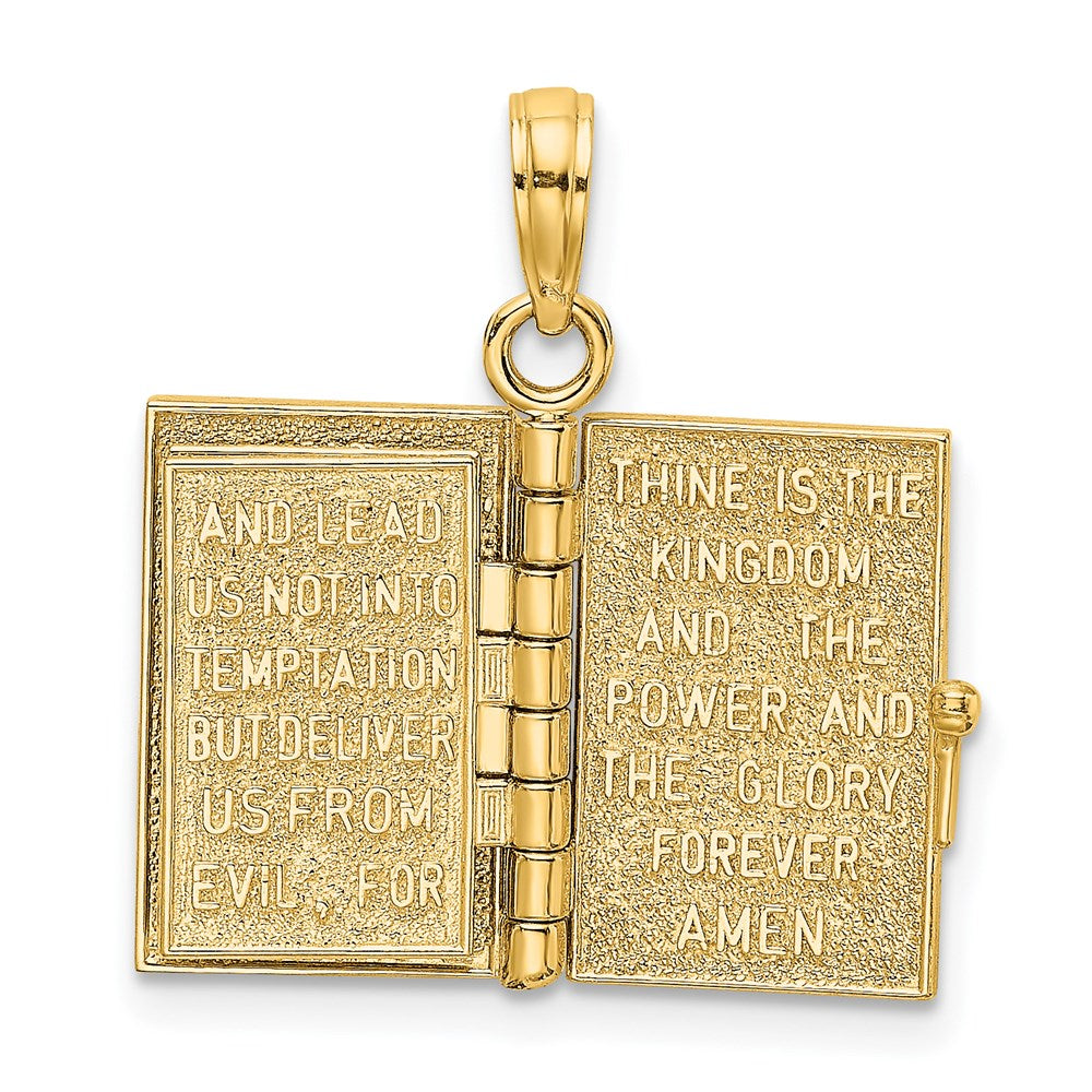14K Yellow Gold 3-D Moveable Pages Holy Bible W/ Lords Prayer Charm
