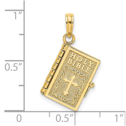 14K Yellow Gold 3-D Moveable Pages Holy Bible W/ Lords Prayer Charm
