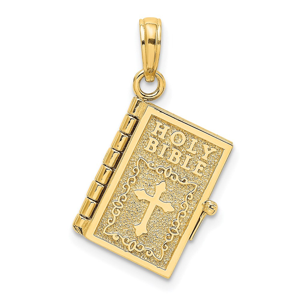 14K Yellow Gold 3-D Moveable Pages Holy Bible W/ Lords Prayer Charm