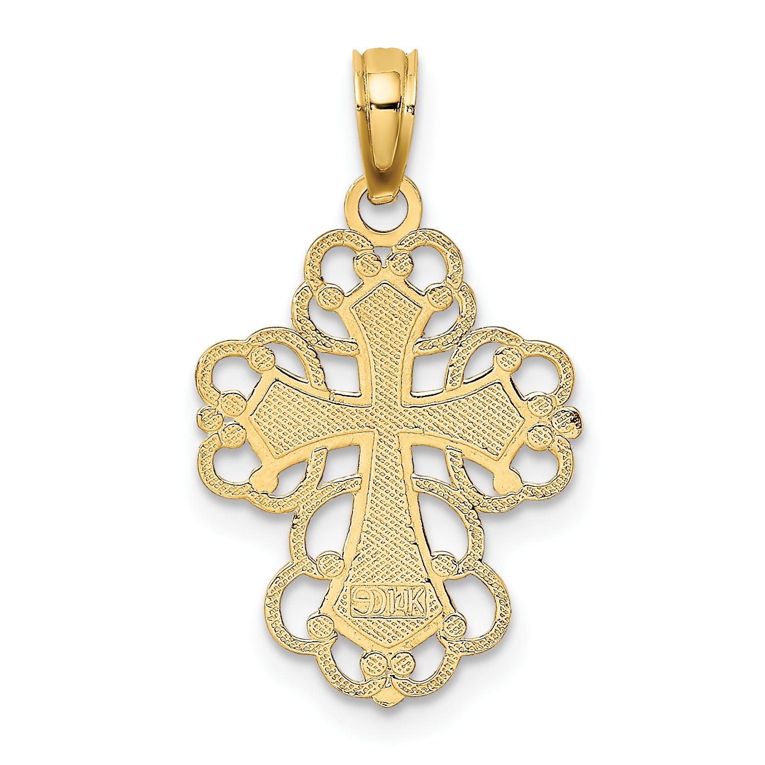 14K Yellow Gold Beaded Lace Trim Cross Charm