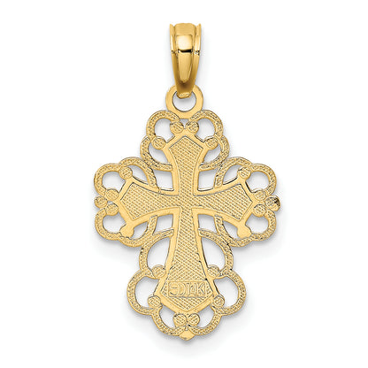 14K Yellow Gold Beaded Lace Trim Cross Charm