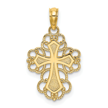 14K Yellow Gold Beaded Lace Trim Cross Charm
