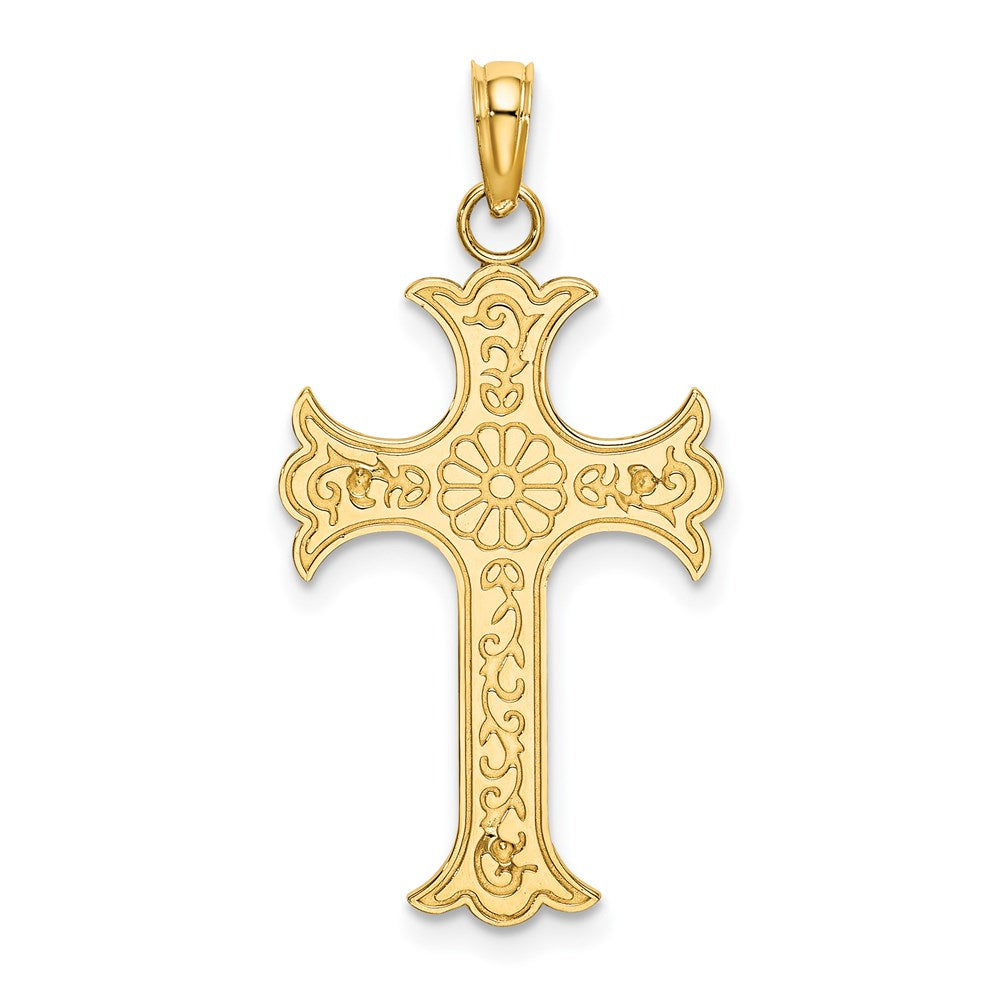 14K Yellow Gold Double Sided Engraved Cross Charm