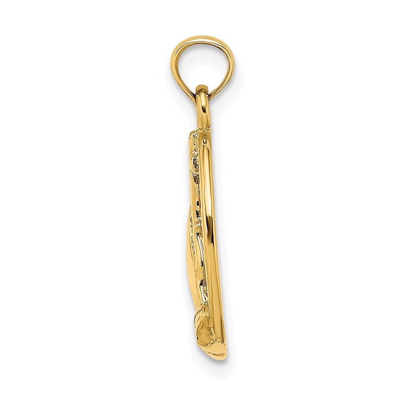 14K Yellow Gold Praying Hands And Cross In Oval Charm