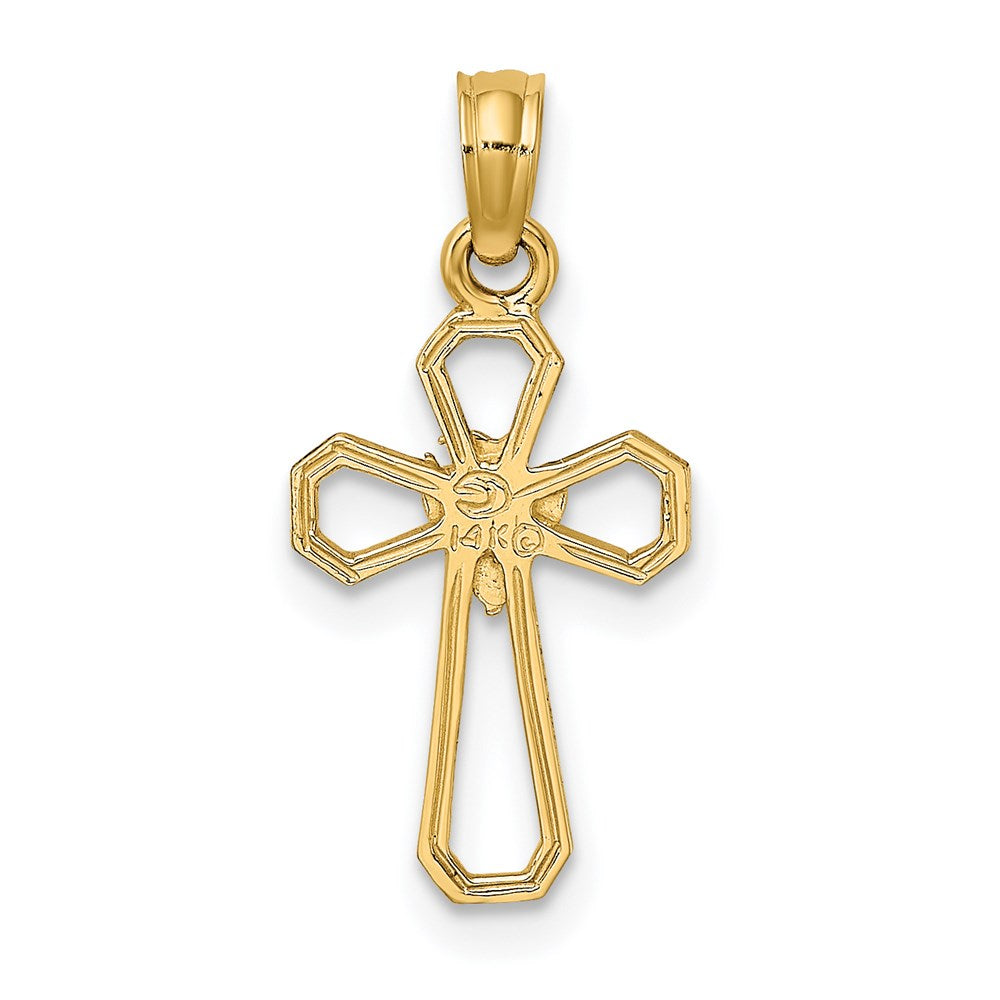 14K Yellow Gold Cut-Out Cross W/ Dove Charm