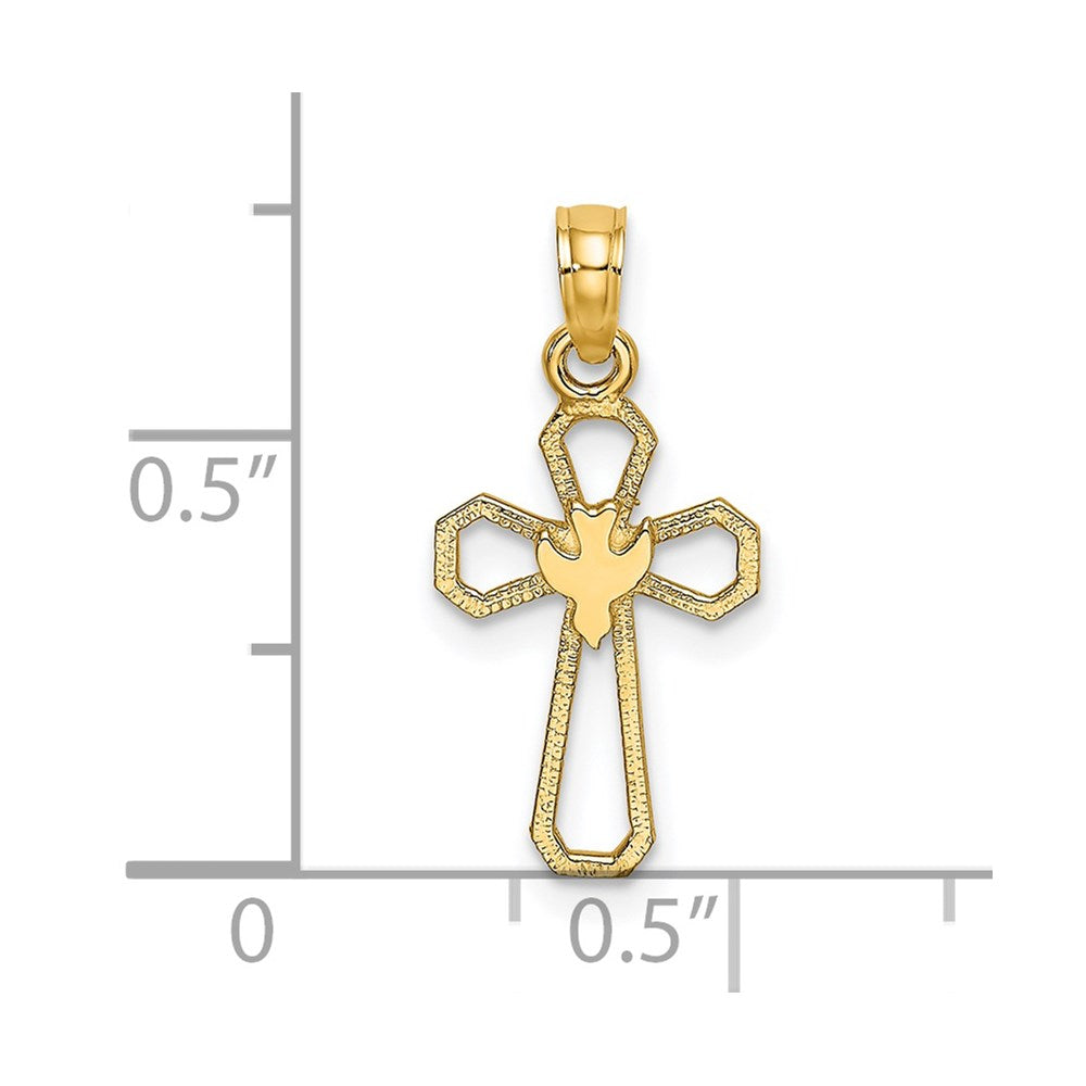 14K Yellow Gold Cut-Out Cross W/ Dove Charm