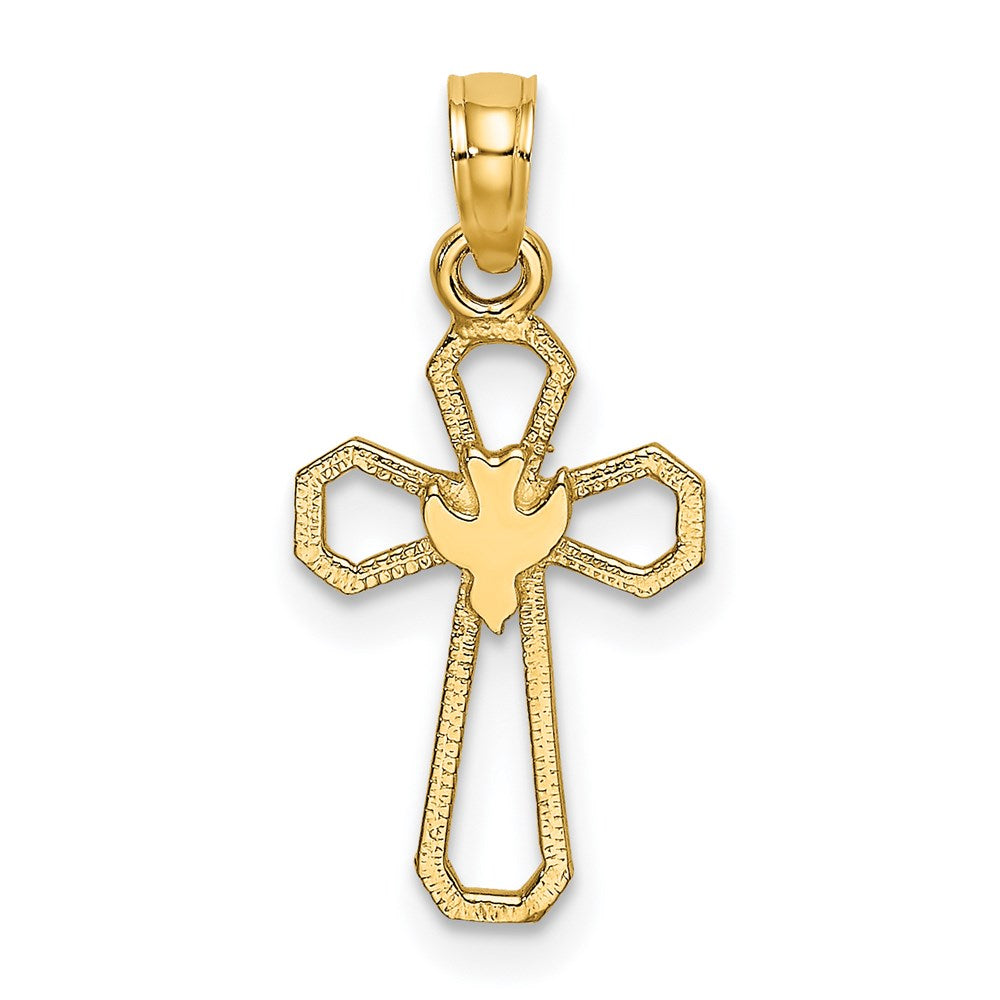 14K Yellow Gold Cut-Out Cross W/ Dove Charm