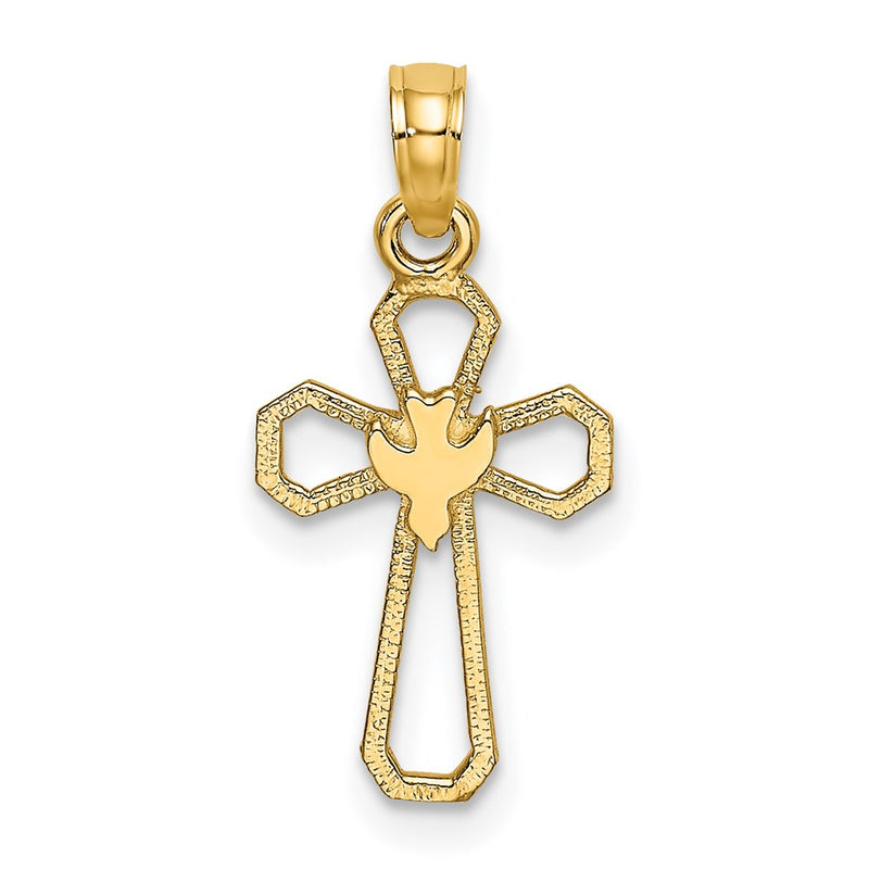 14K Yellow Gold Cut-Out Cross W/ Dove Charm