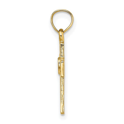 14K Yellow Gold Cut-Out Cross W/ Heart Charm