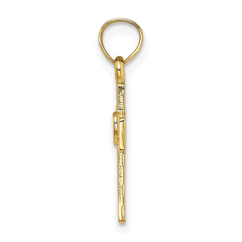 14K Yellow Gold Cut-Out Cross W/ Heart Charm