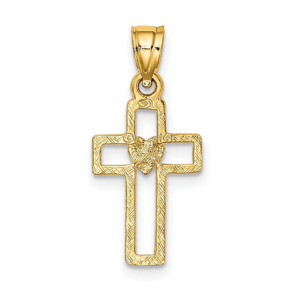14K Yellow Gold Cut-Out Cross W/ Heart Charm