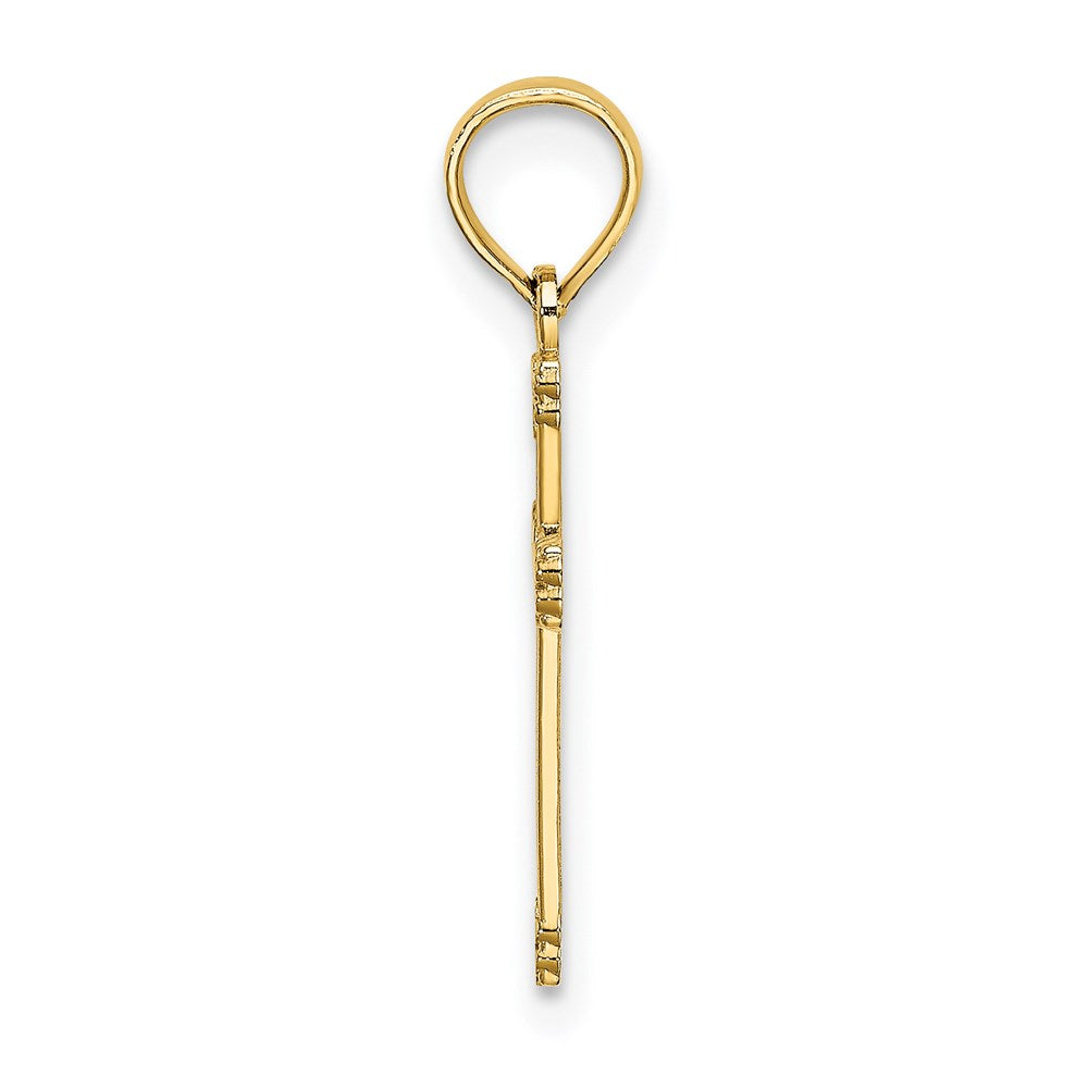 14K Yellow Gold Textured W/ Center Heart Small Cross Charm