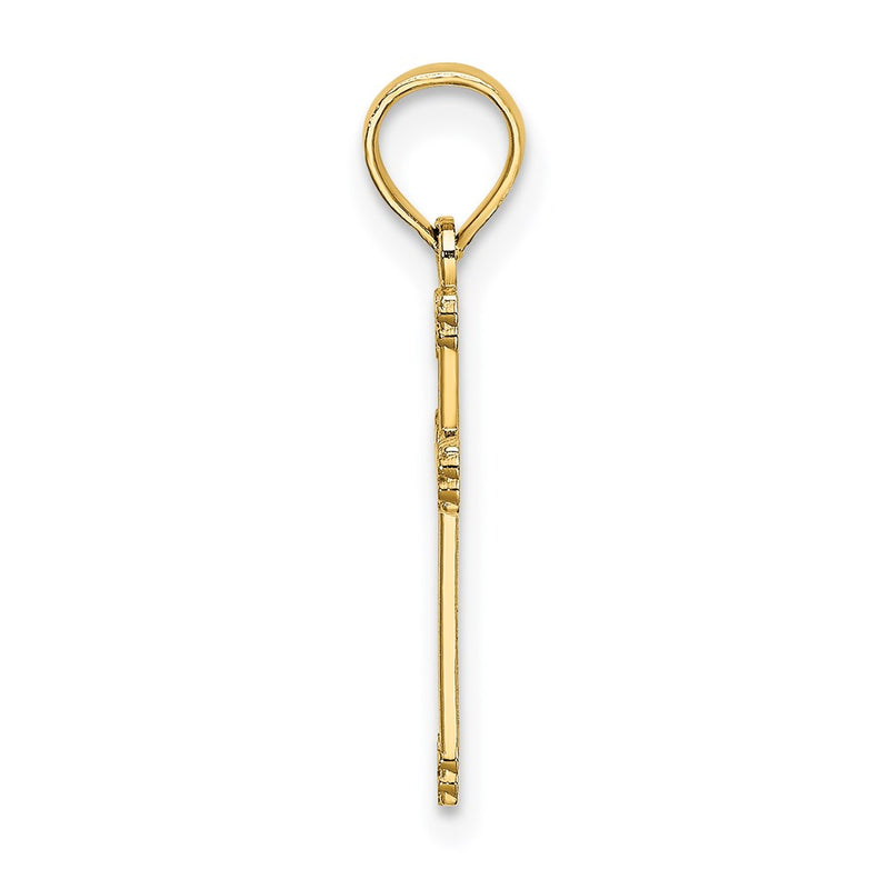 14K Yellow Gold Textured W/ Center Heart Small Cross Charm