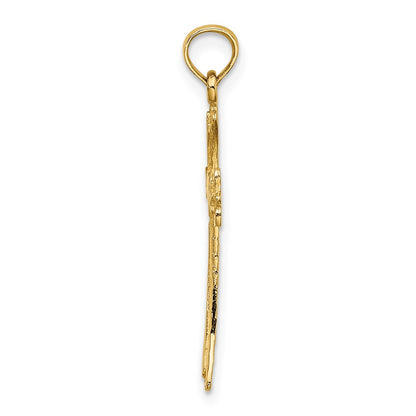 14K Yellow Gold Polished And Engraved Cross W/ Heart Charm