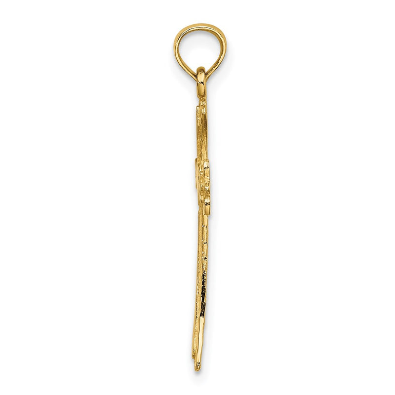 14K Yellow Gold Polished And Engraved Cross W/ Heart Charm