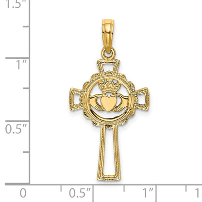 14K Yellow Gold Claddagh Cross Charm