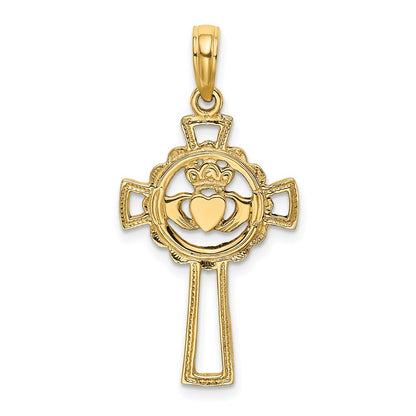 14K Yellow Gold Claddagh Cross Charm