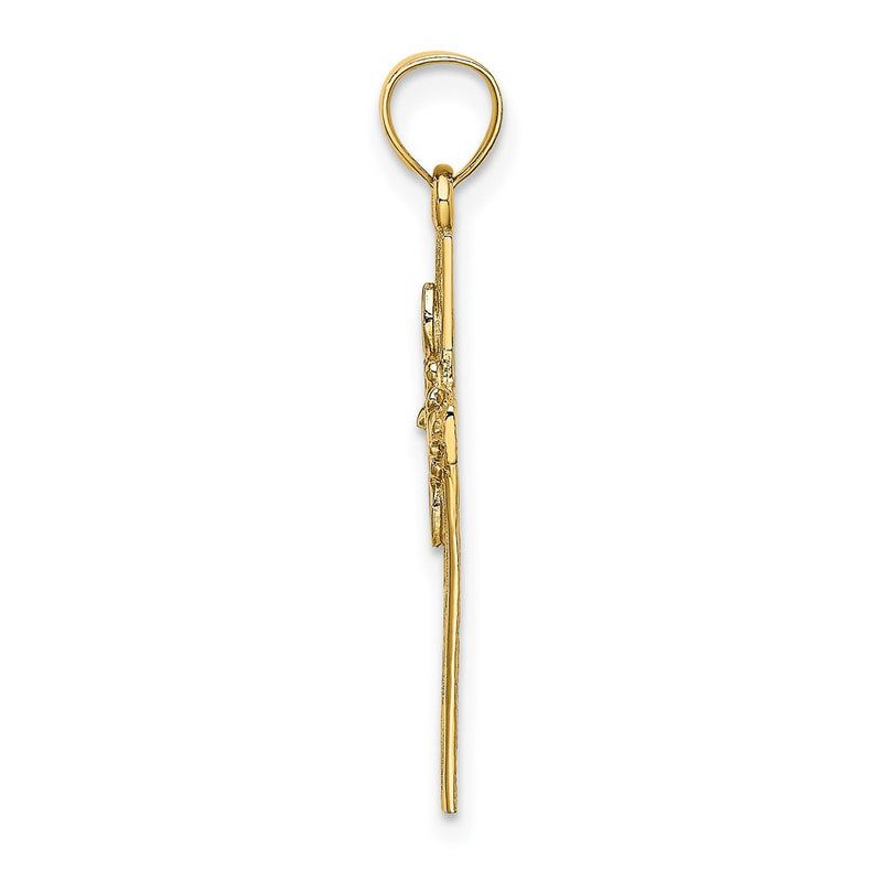14K Yellow Gold Cross W/ Flower Charm