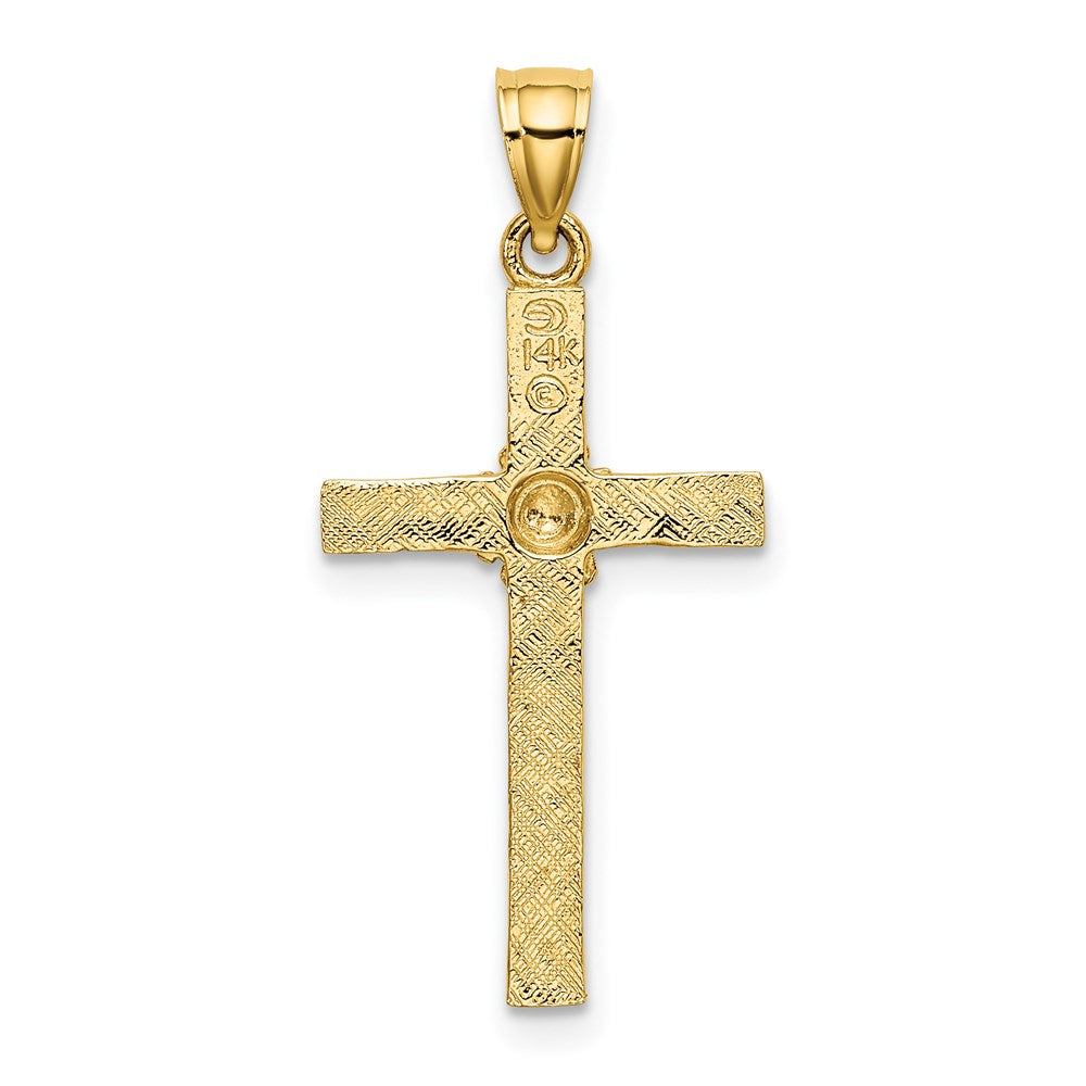 14K Yellow Gold Cross W/ Flower Charm