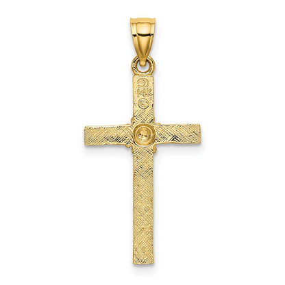 14K Yellow Gold Cross W/ Flower Charm
