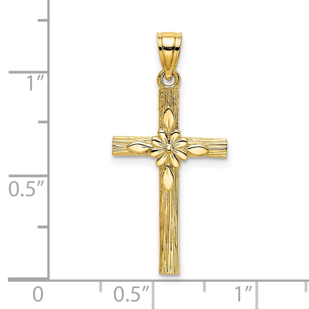 14K Yellow Gold Cross W/ Flower Charm