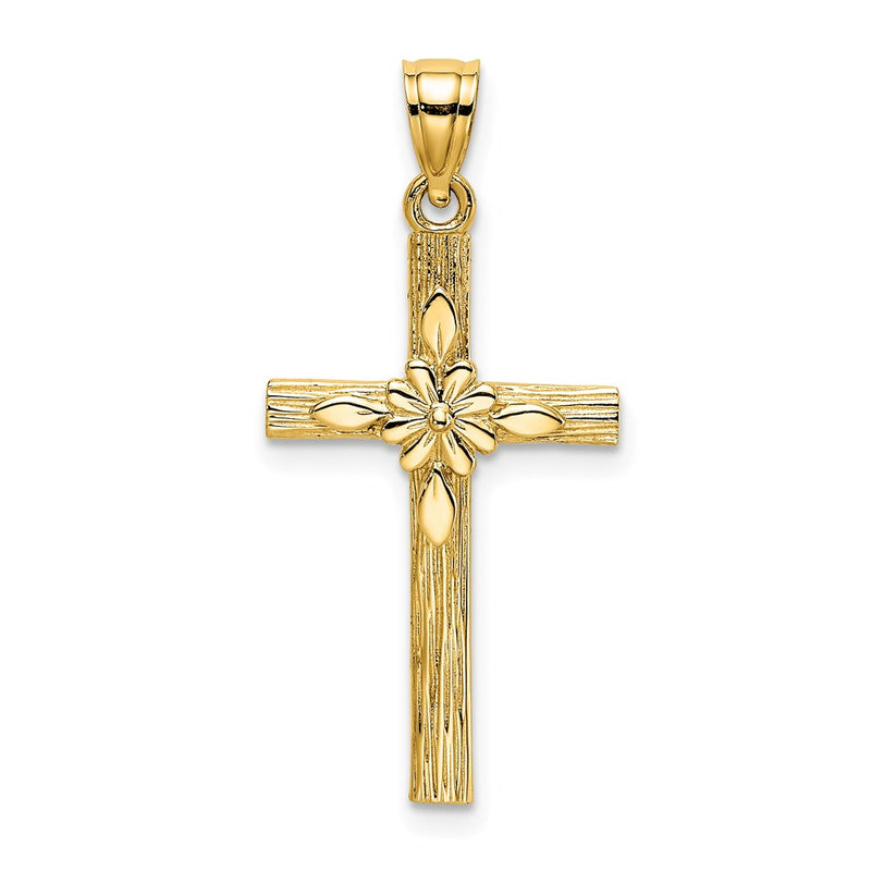 14K Yellow Gold Cross W/ Flower Charm