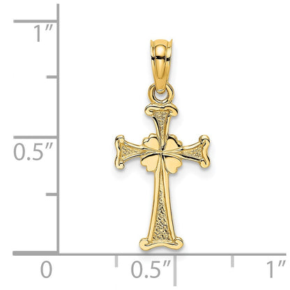 14K Yellow Gold 4-Leaf Clover Cross Charm